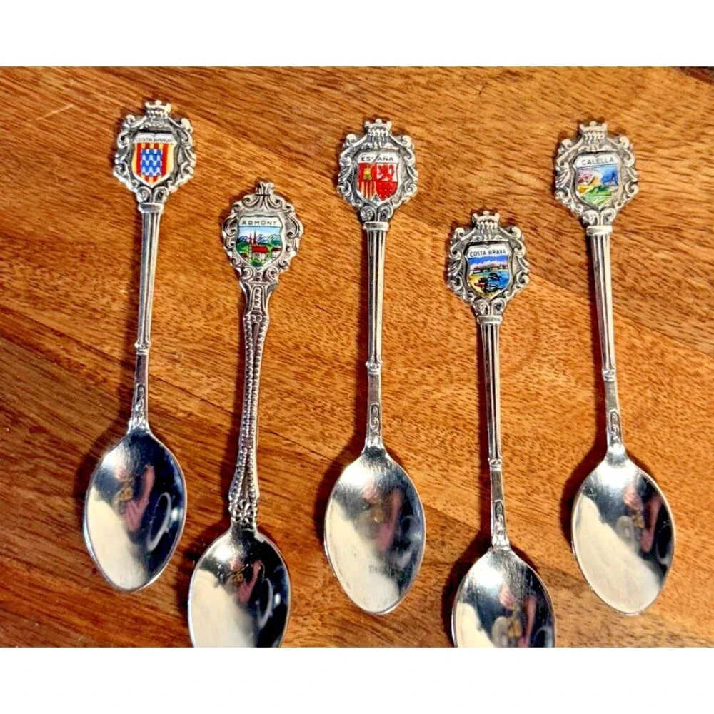 Set of 5 Vintage Silver plated Souvenir Spoon 9''